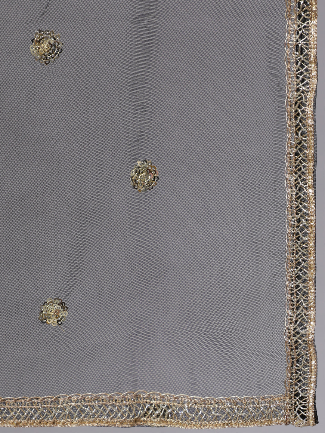 Women's Black Embroidered Straight Kurta With Palazzo And Net Dupatta