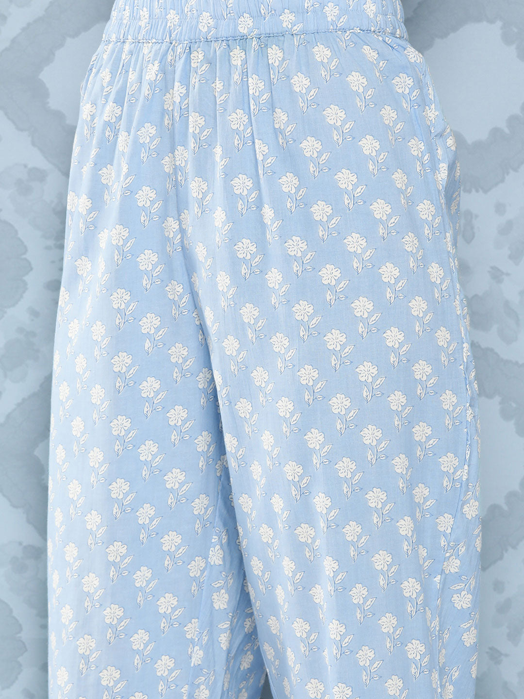 Women's Blue Printed Flared Kurta And Trouser With Dupatta