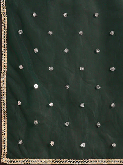 Women's Green Embroidered Straight Kurta With Palazzo And Net Dupatta