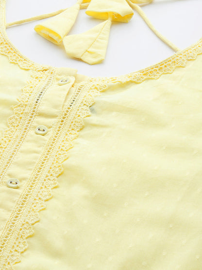 Women's Yellow Lace Detailing Kurta With Trouser And Scalped Dupatta