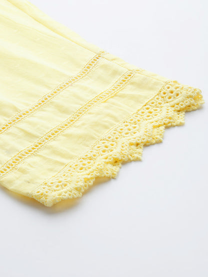 Women's Yellow Lace Detailing Kurta With Trouser And Scalped Dupatta