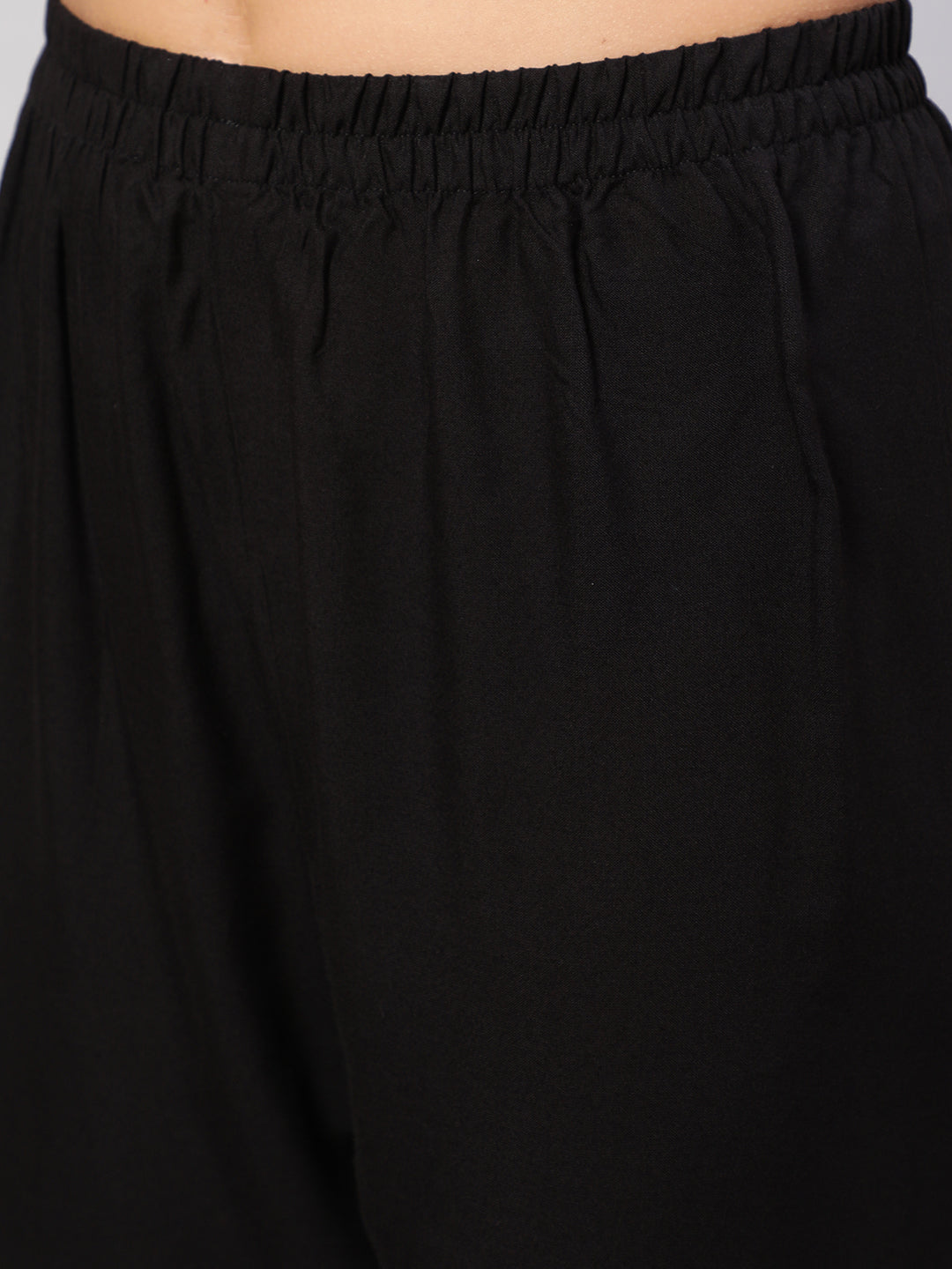 Women's Black Embroidered Flared Kurta With Trouser And Net Dupatta