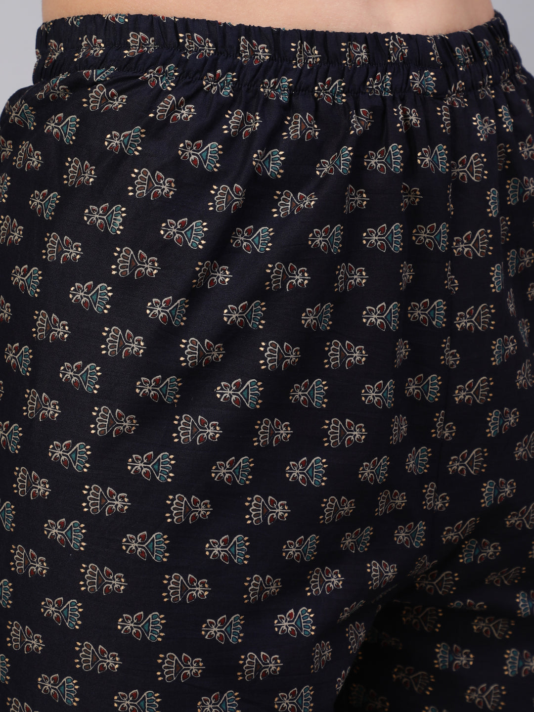 Women's Navy Blue Embroidered Flared Kurta With Trouser And Dupatta