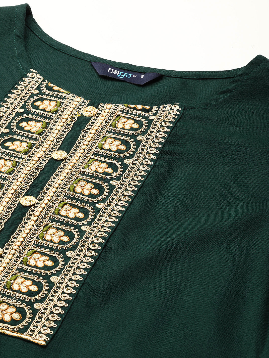Women's Green Embroidered Yoke Desgin Straight Kurta