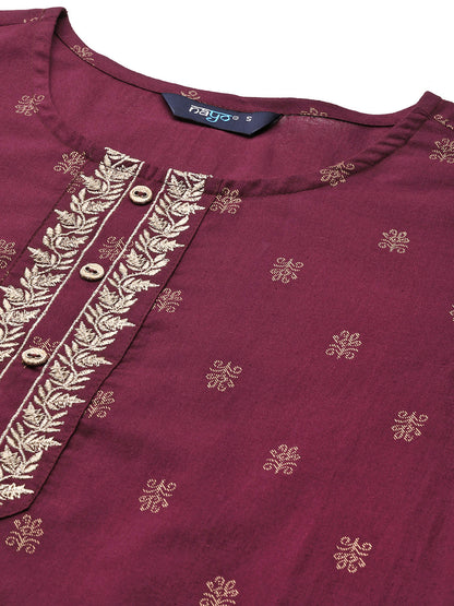 Women's Burgundy Embroidered Yoke Desgin Straight Kurta
