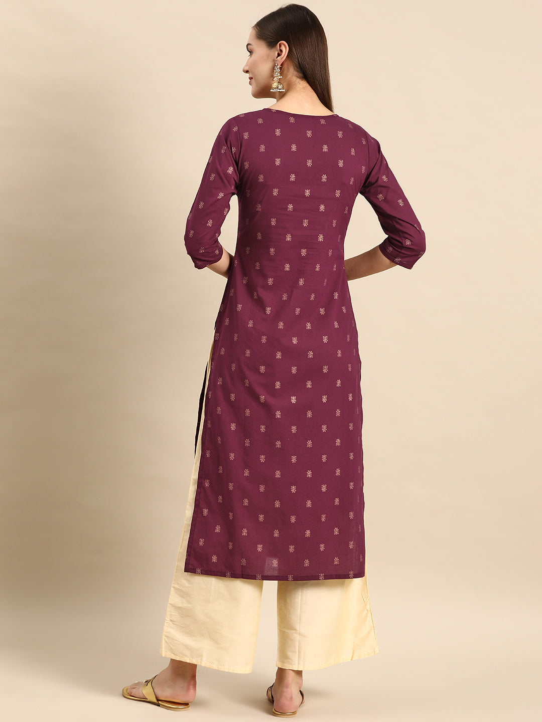 Women's Burgundy Embroidered Yoke Desgin Straight Kurta
