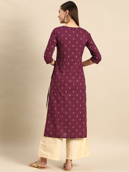 Women's Burgundy Embroidered Yoke Desgin Straight Kurta