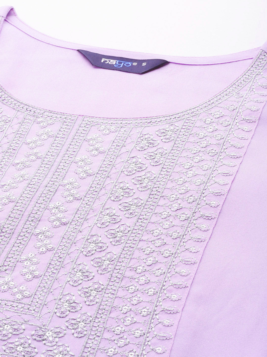 Women's Lavender Embroidered Straight Kurta With Palazzo & Dupatta