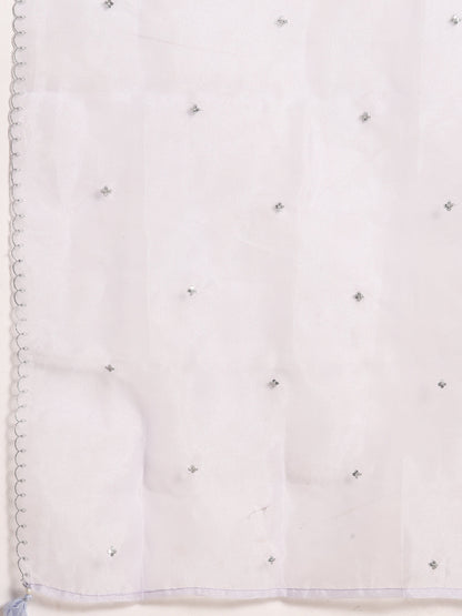 Women's Lavender Embroidered Straight Kurta With Palazzo & Dupatta
