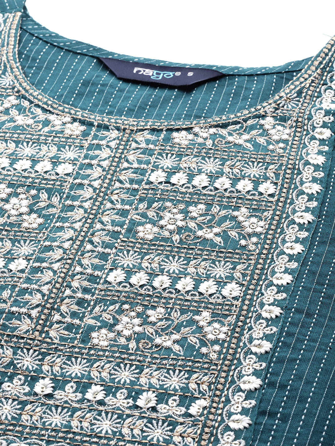 Women's Teal Blue Embroidered Yoke Desgin Straight Kurta