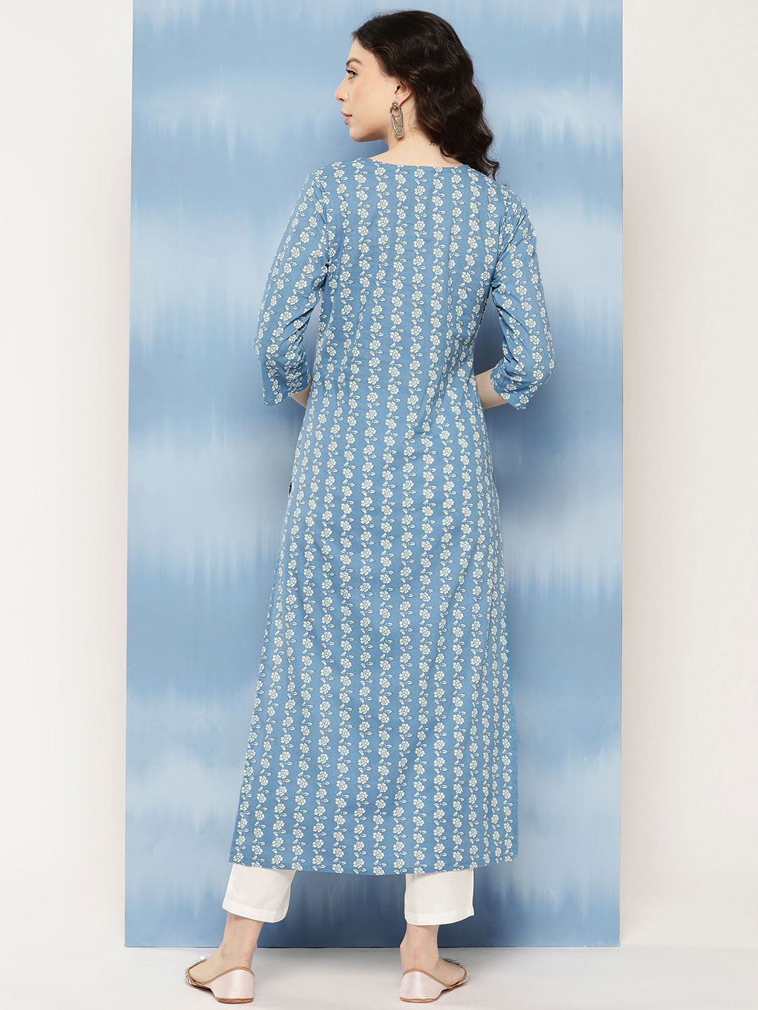 Women's Blue Embroidered Yoke Desgin Straight Kurta