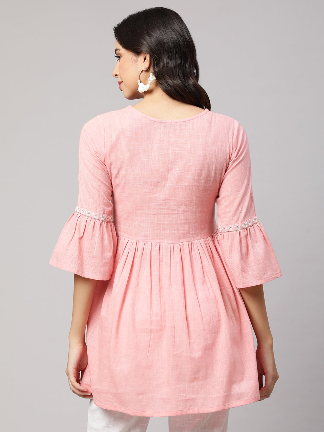Women's Pink Embroidered Peplum Tunic
