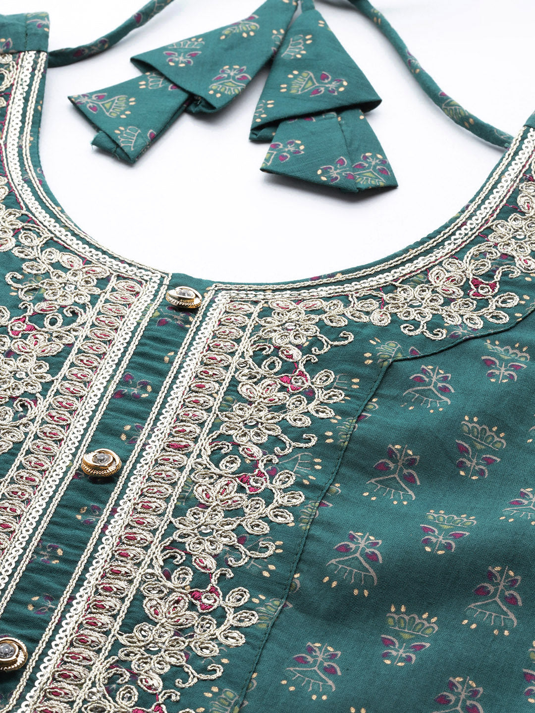 Women's Wome Green Embroidered Flared Dress With Net Dupatta