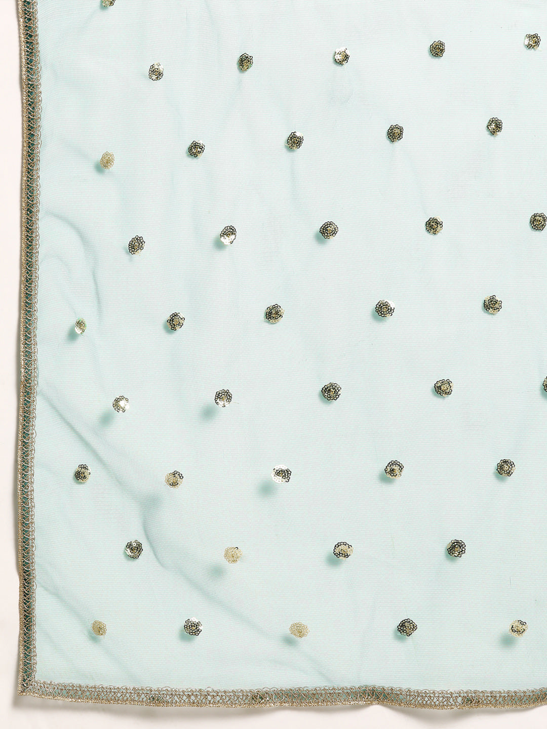 Women's Wome Green Embroidered Flared Dress With Net Dupatta