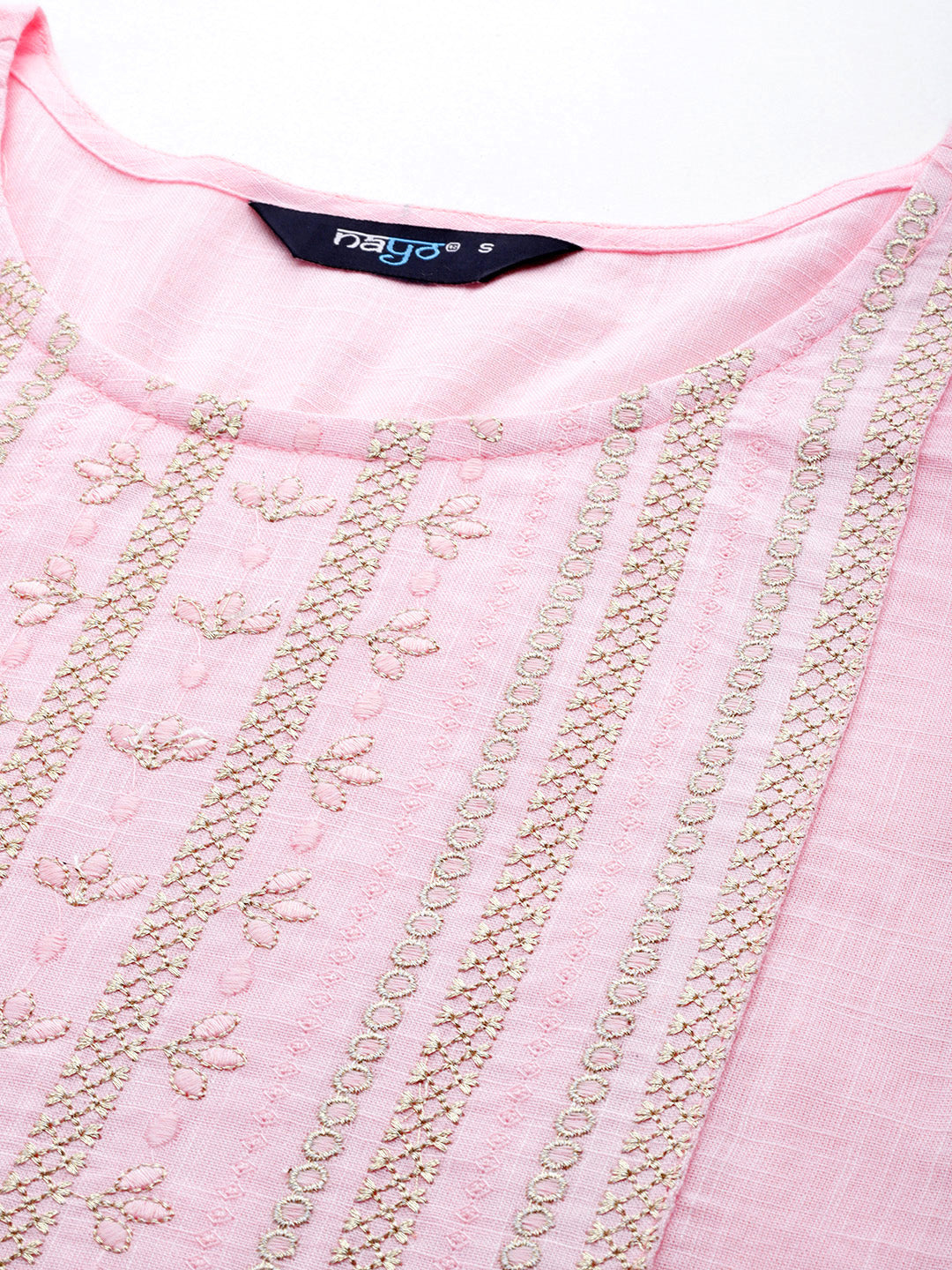 Women's Pink Embroidered Yoke Straight Tunic With Three Quarter Sleeves