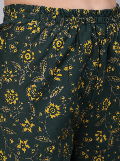 Women's Green Embroidered Flared Kurta With Trouser And Dupatta
