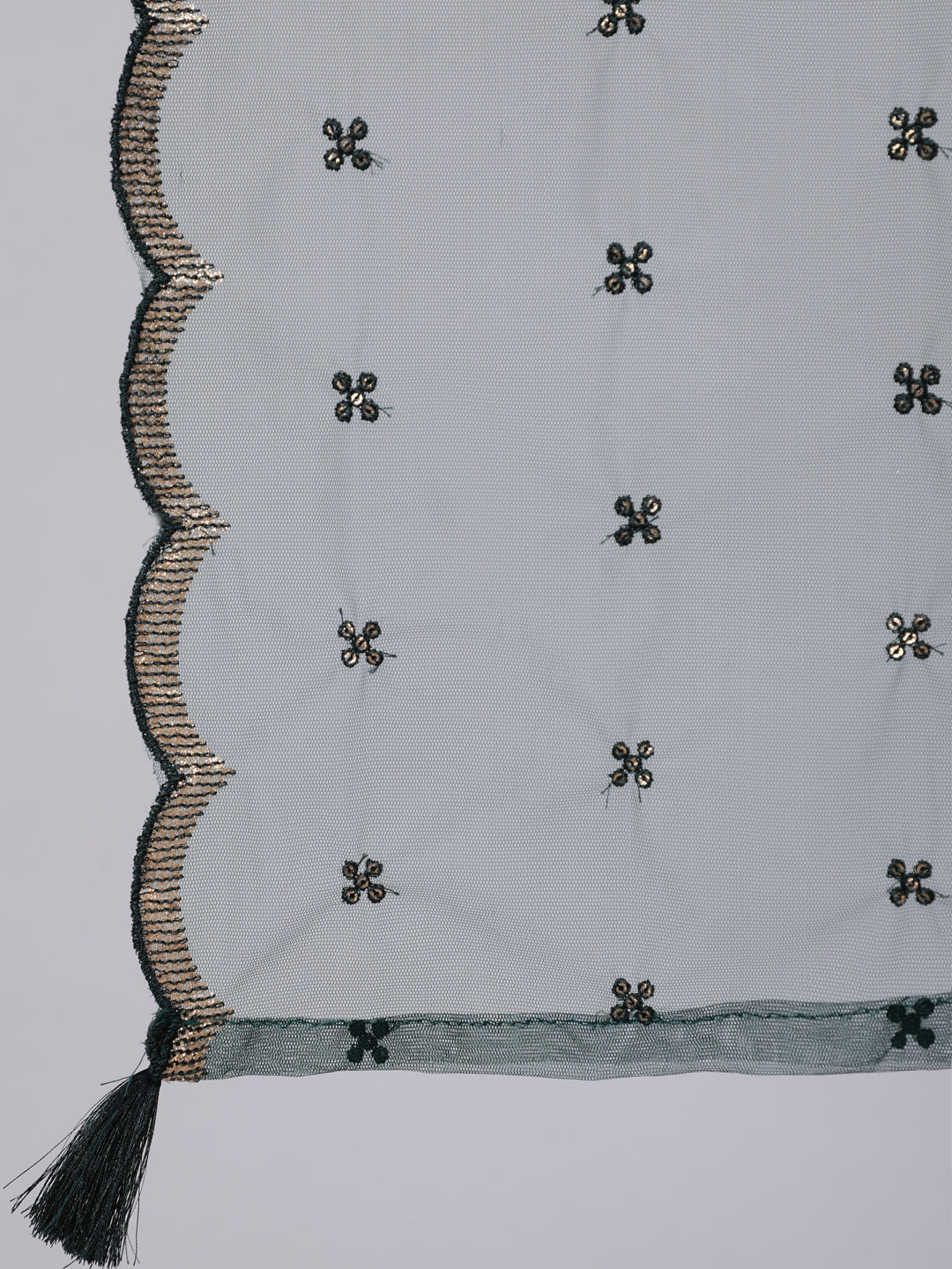Women's Green Embroidered Flared Kurta With Trouser And Dupatta
