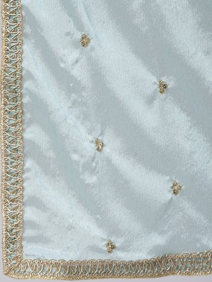 Women's Blue Embroidered Straight Kurta With Trouser And Dupatta