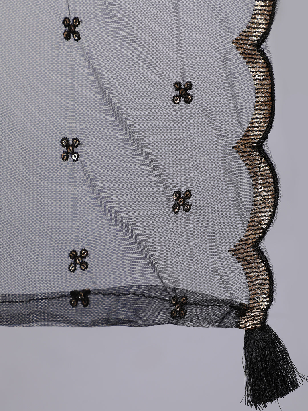 Women's Black Embroidered Flared Kurta With Trouser And Dupatta