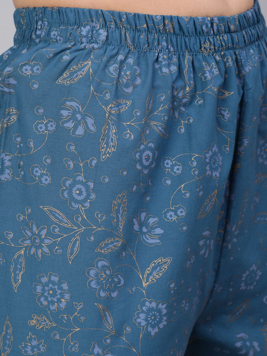 Women's Blue Embroidered Flared Kurta With Trouser And Dupatta