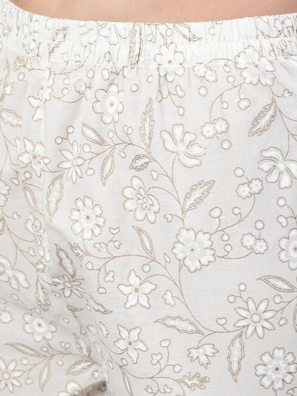 Women's White Embroidered Flared Kurta With Trouser And Dupatta