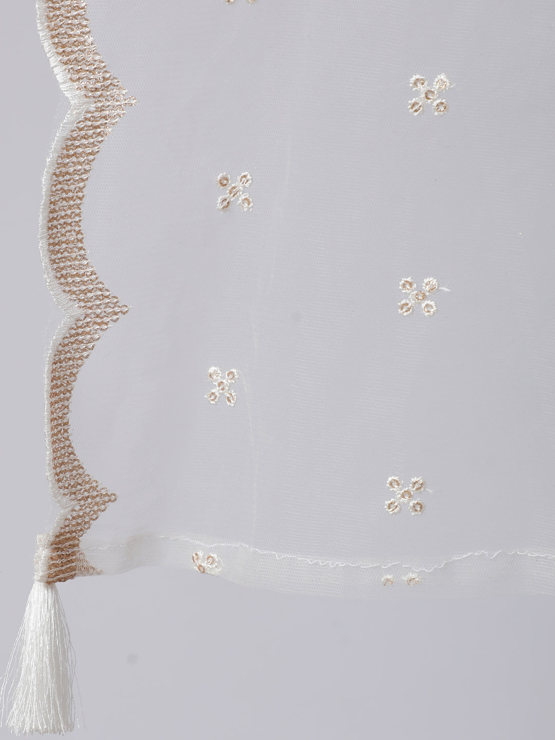 Women's White Embroidered Flared Kurta With Trouser And Dupatta