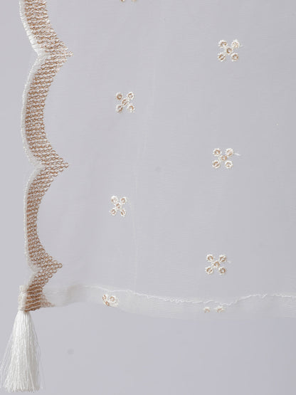 Women's White Embroidered Flared Kurta With Trouser And Dupatta