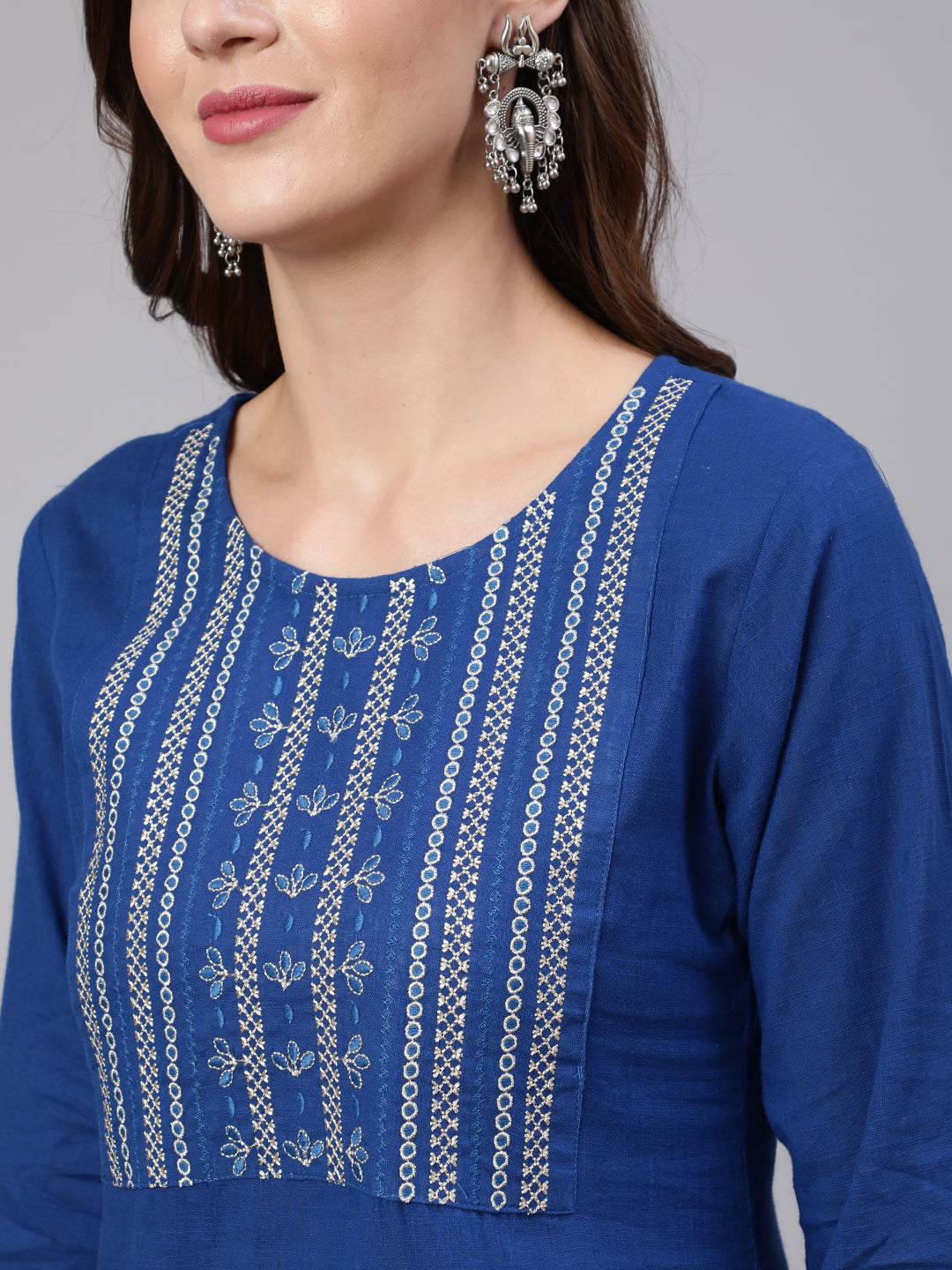 Women's Blue Embroidered Straight Tunic