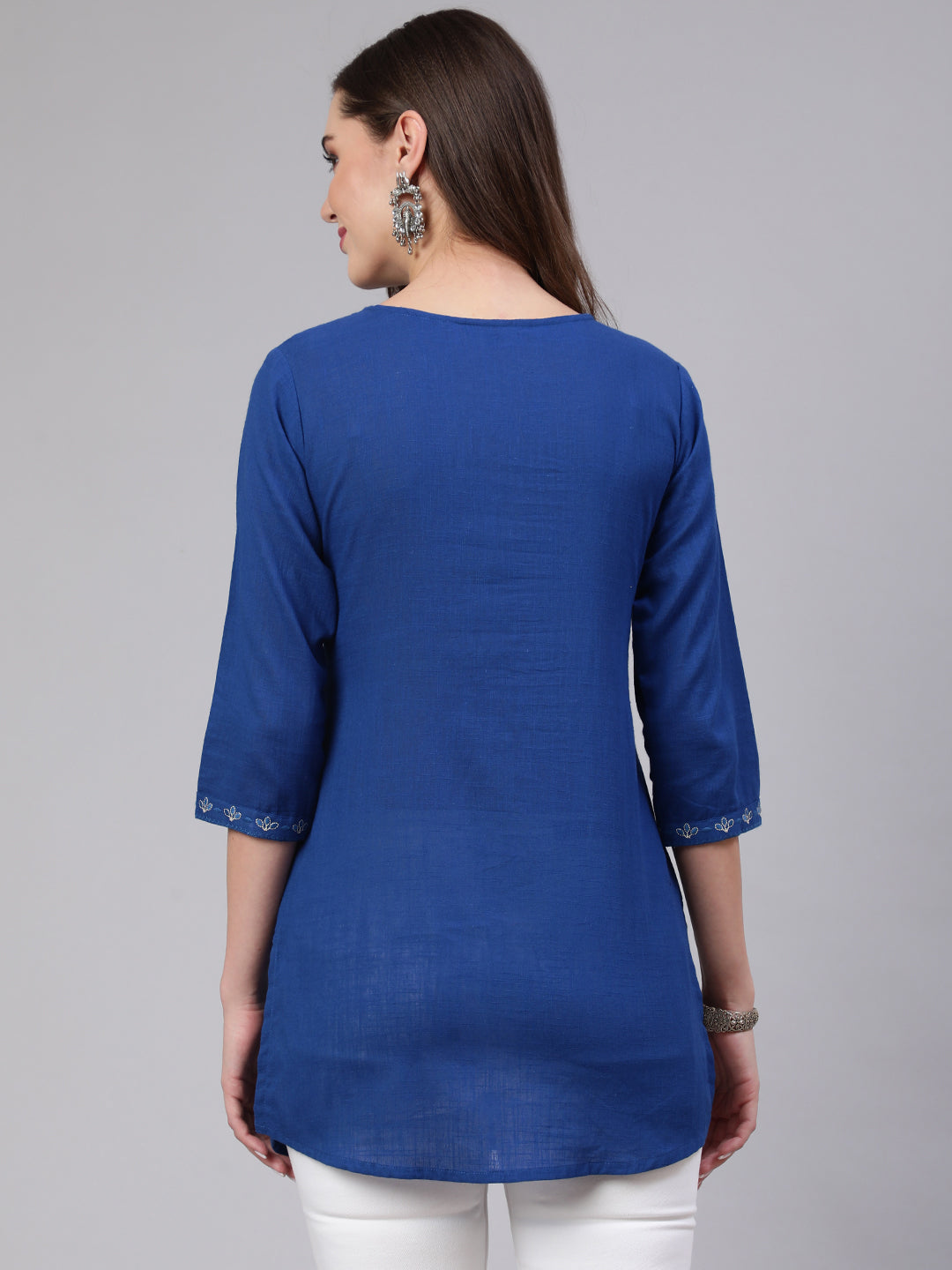 Women's Blue Embroidered Straight Tunic
