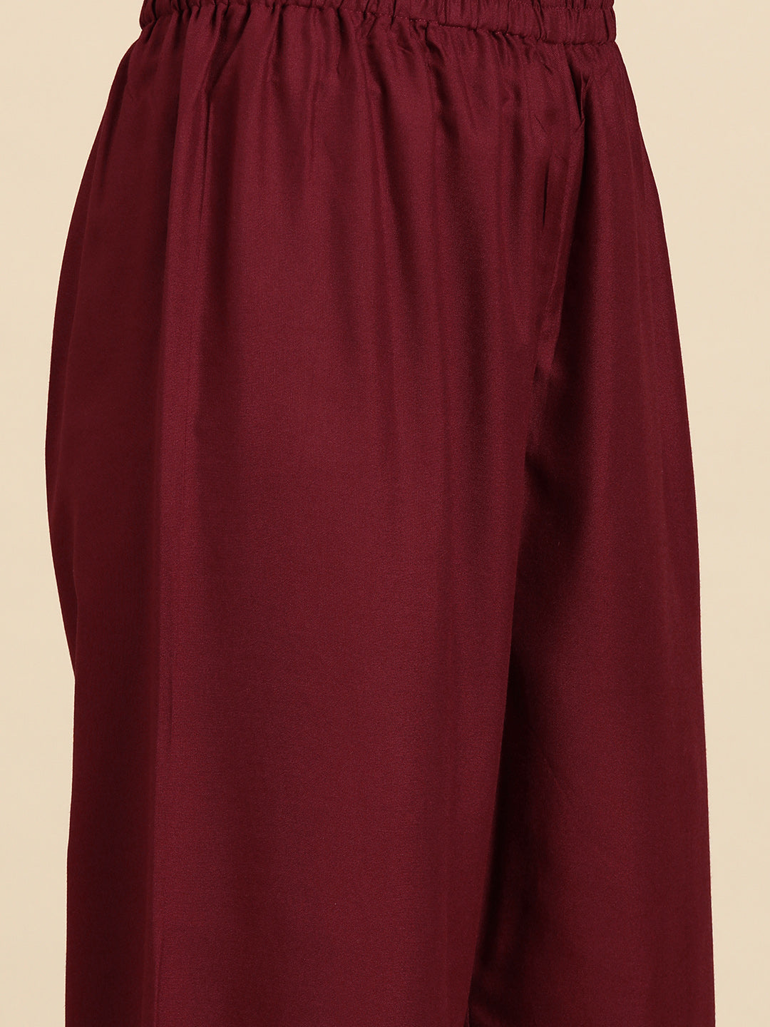 Women's Maroon Embroidered Straight Kurta With Palazzo And Net Dupatta