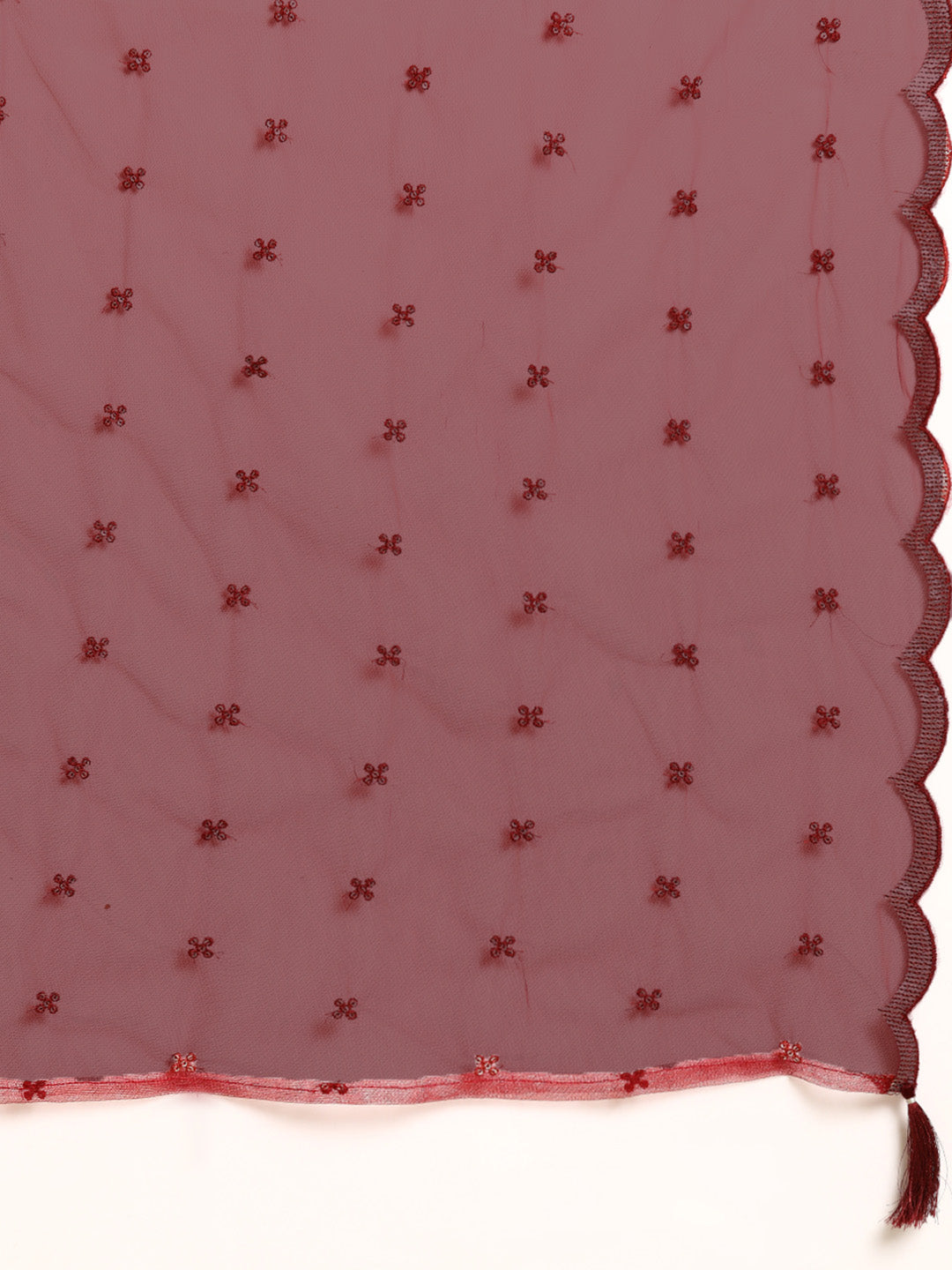Women's Maroon Embroidered Straight Kurta With Palazzo And Net Dupatta