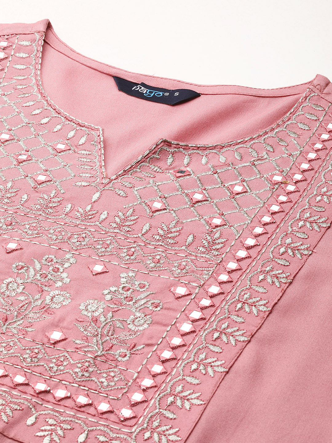Women's Mauve Embroidered Straight Kurta With Palazzo And Net Dupatta