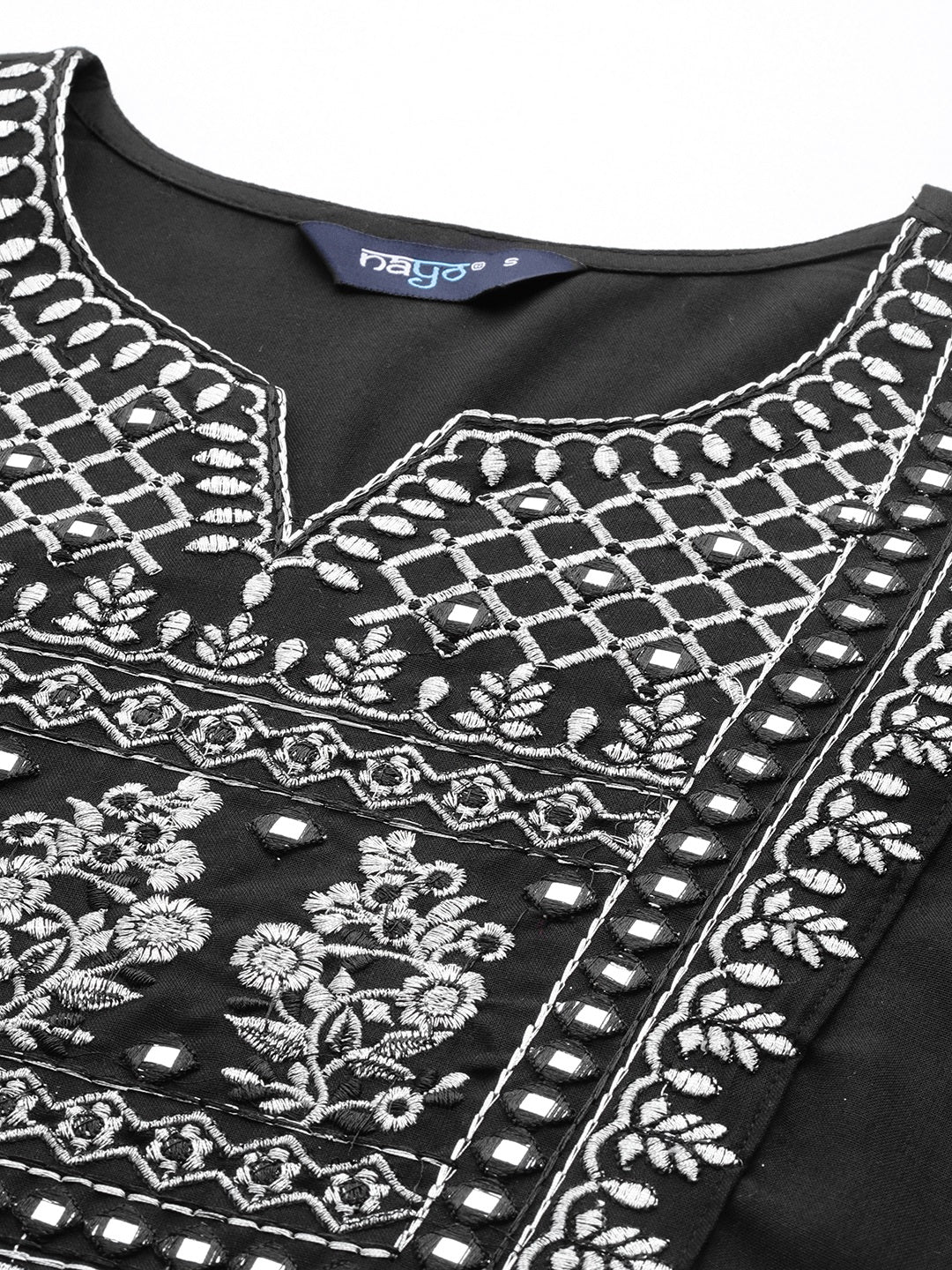 Women's Black Embroidered Straight Kurta With Palazzo And Net Dupatta