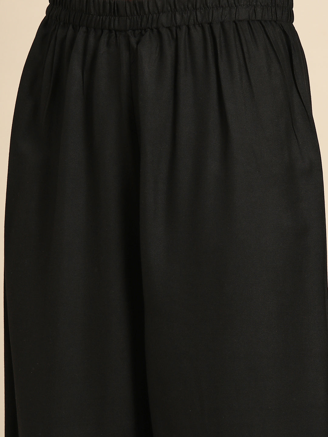 Women's Black Embroidered Straight Kurta With Palazzo And Net Dupatta