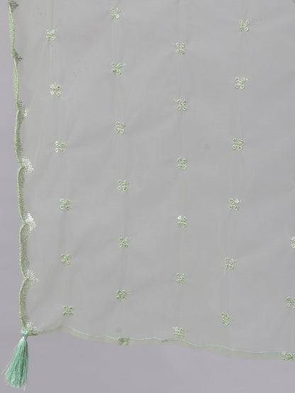Women's Green Embroidered Straight Kurta With Palazzo And Dupatta