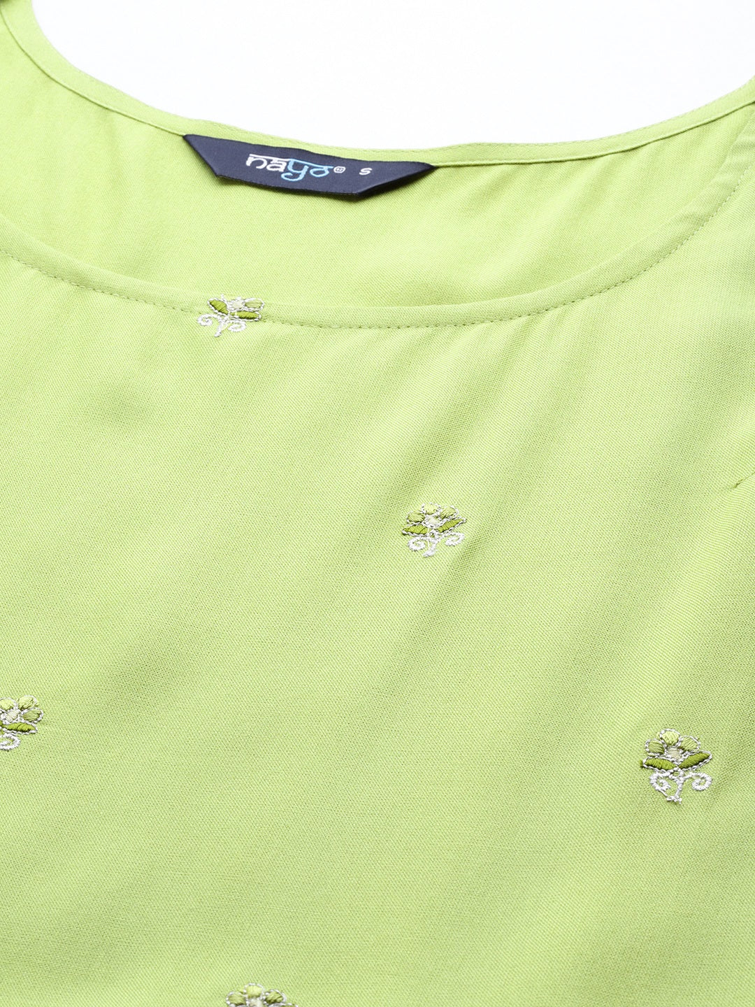 Women's Green Embroidered Flared Dress With Prinrted Jacket