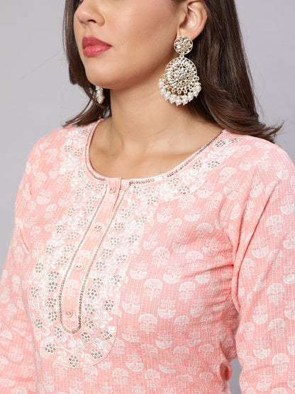 Women's Pink Embroidered Straight Kurta With Trouser And Dupatta