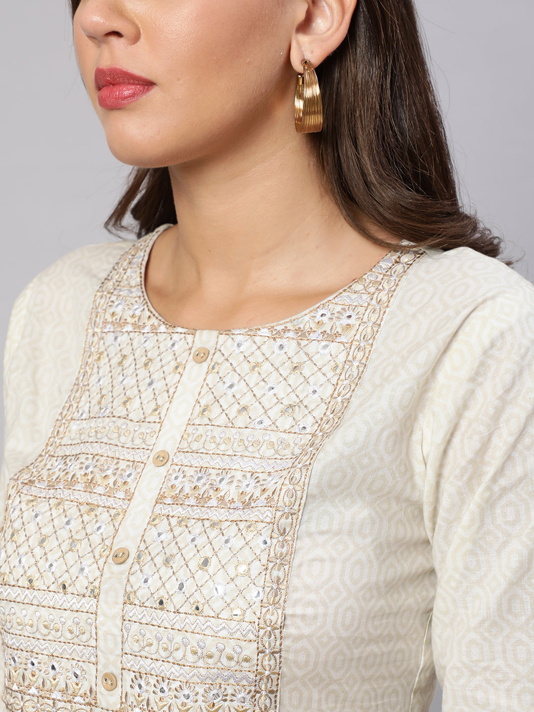 Women's Wome Off White Embroidered Gathered Dress