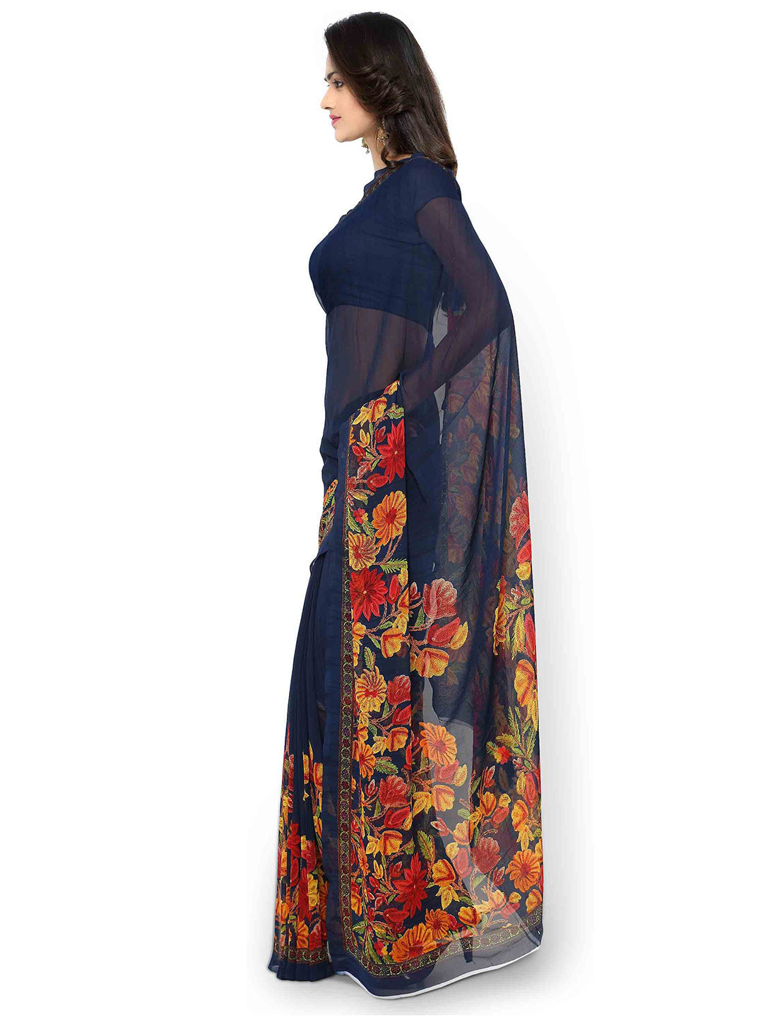 Women's Blue Georgette Printed Saree