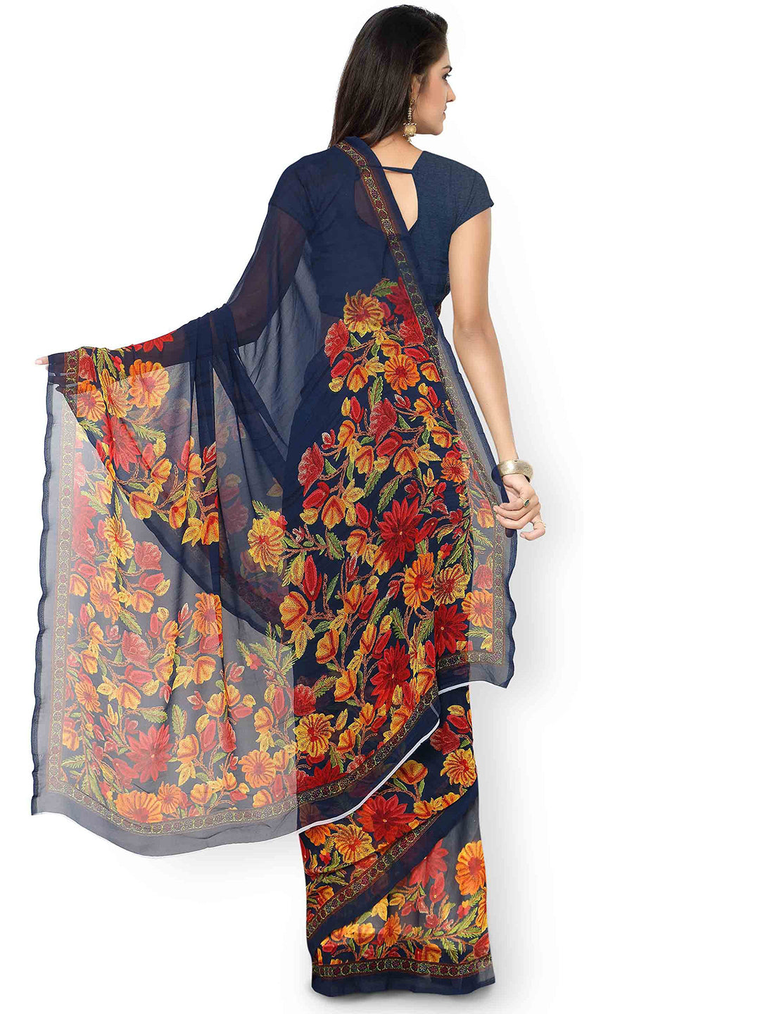 Women's Blue Georgette Printed Saree