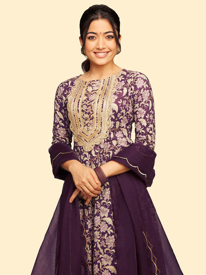 Women's Voilet Floral Printed Cotton Set