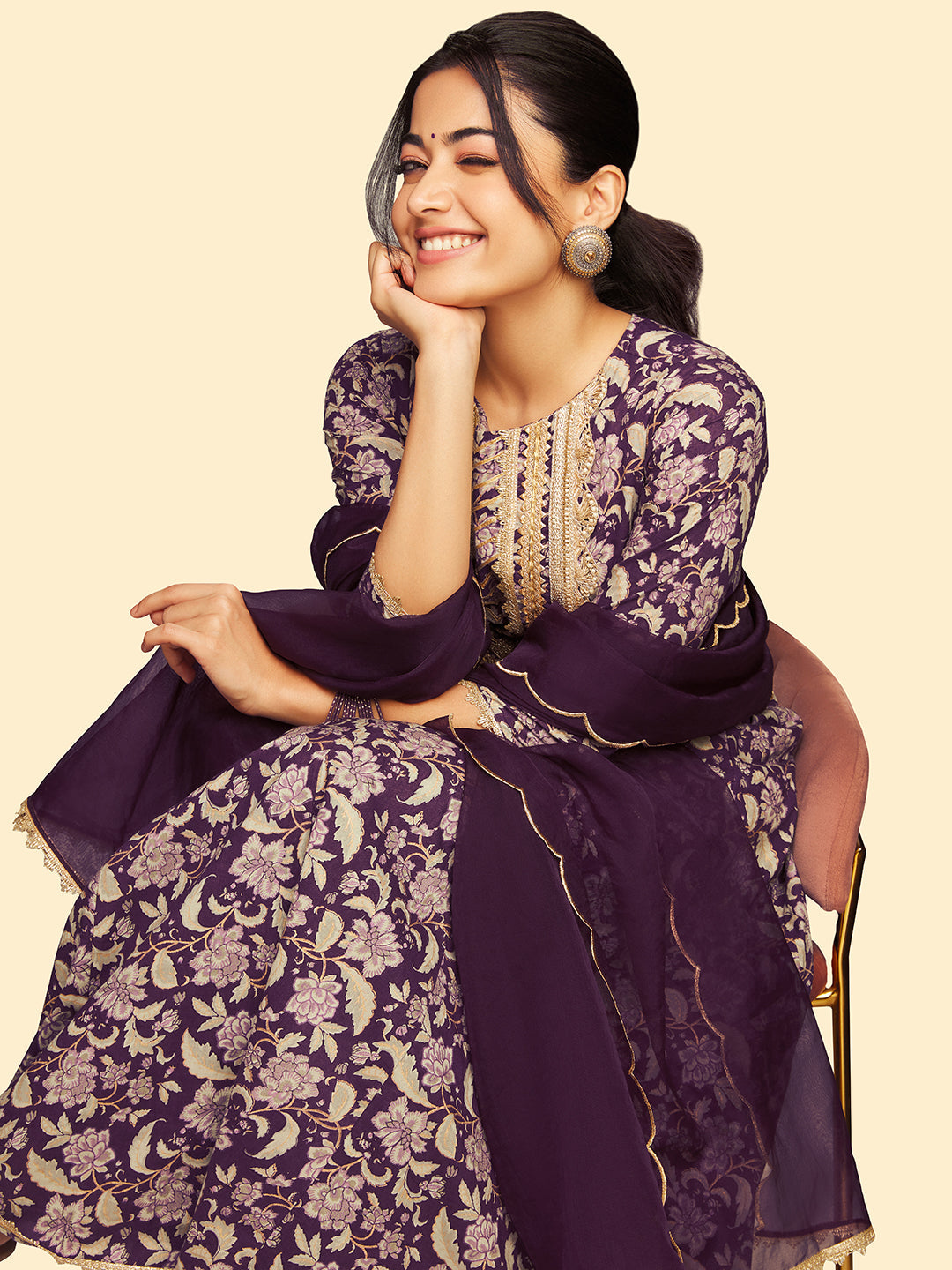 Women's Voilet Floral Printed Cotton Set