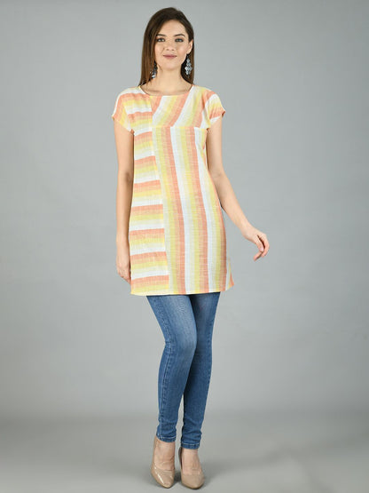 Women's Multi Cotton Printed Short Sleeve Round Neck Casual Top
