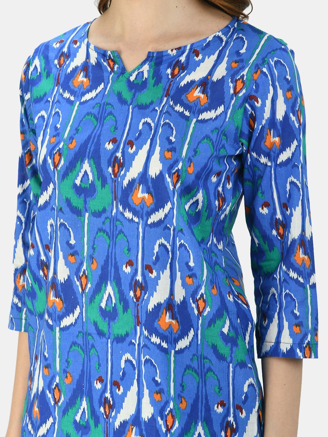 Women's Blue Cotton Printed Half Sleeve V Neck Casual Night Suit