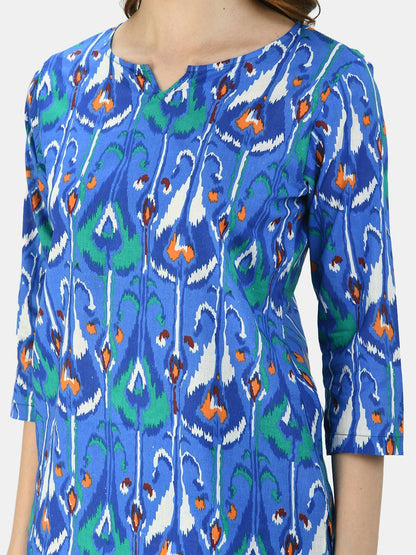 Women's Blue Cotton Printed Half Sleeve V Neck Casual Night Suit