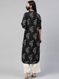 Women's Rayon Slub Bandhani Straight Kurta With Mask