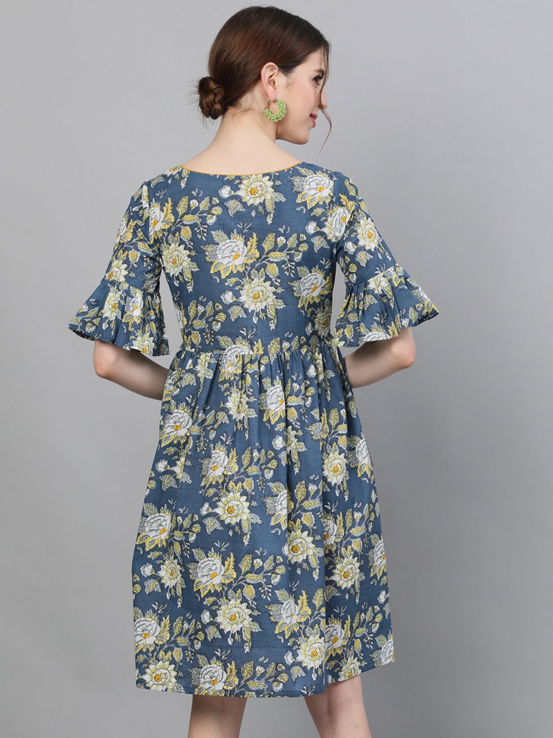 Women's Floral Printed Dress With Ruffle Sleeves
