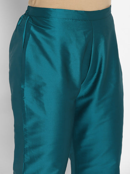 Women's Rama Color Polyster blend Self Design Kurta Pant With Dupatta