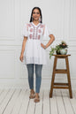 Women's White Solid V-Neck Flared Sleeves Synthetic Georgette Top