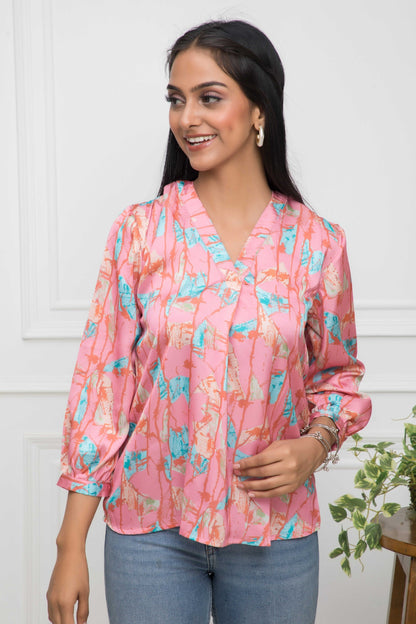 Women's Multi Floral V-Neck Regular Sleeves Polyester Top